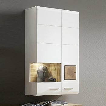 Lomadox Hängevitrine FARO-36 mit LED Beleuchtung in weiß Eiche Nb
