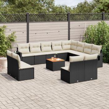 13-Piece Black Rattan Patio Sofa Set with Cushions