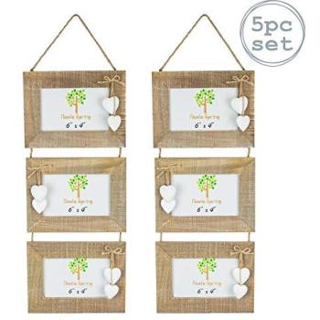 Nicola Spring White Heart Photo Set – 5 Frames, 6x4, Natural Wood