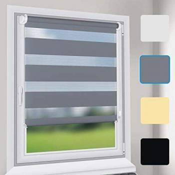 Sekey Doppelrollo ohne Schrauben – 70 cm x 130 cm – Fenster & Tür Sonnenschutz – Graublau
