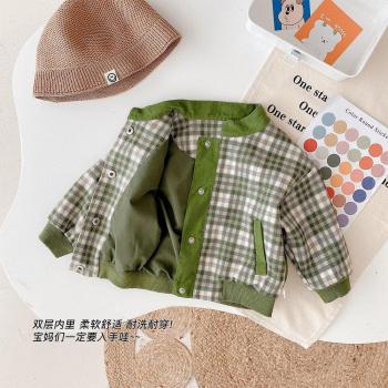 Kids Green Plaid Baseball Uniform Jacket