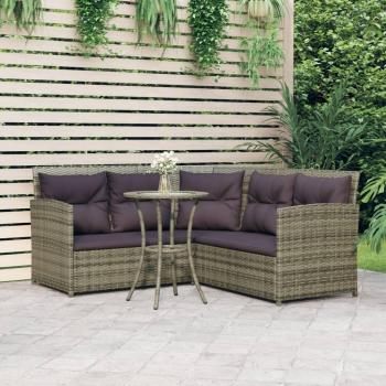 VidaXL 2-tlg. Sofagarnitur L-Form Grau mit Kissen Poly Rattan
