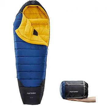 Sacco a Pelo Nordisk Puk -10°C Mummy Unisex 210 cm Fibra Sintetica Colore Blu Navy e Giallo Mustard