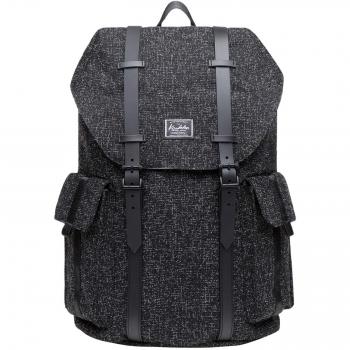 KAUKKO Damen‑Herren‑Laptop‑Rucksack 14 – 17,8 L Outdoor-Reiserucksack aus Leinen, schwarz
