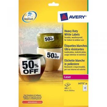 Avery L4773-20 24 Pack of White Permanent Weatherproof Labels