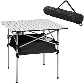 Aluminum Camping Table Roll-Top Folding Table Picnic Table w/Mesh Bag, Silver