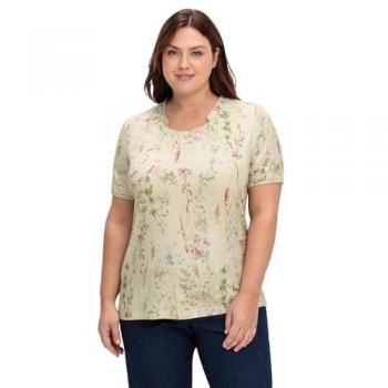 Kurzarmshirt INSPIRATIONEN Shirt, Damen, Gr. 42, grün (pistazie, bedruckt), 96% Viskose, 4% Elasthan, geblümt, gemustert, mehrfarbig, Rundhals, Kurzarm, Shirts