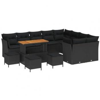 Conjunto Sofá de Jardín 13 piezas con Almohada y Almacenamiento – Negro