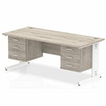 Impulse 1800mm Office Desk Grey Oak Top White Legs