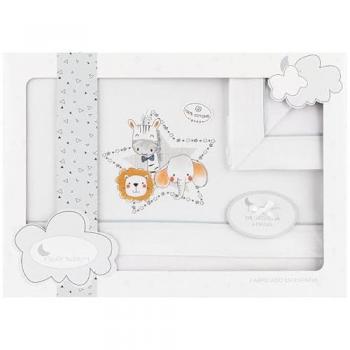 Tríptico cuna animalitos 100% algodón con sujeta chupetes 60 x 120 cm
