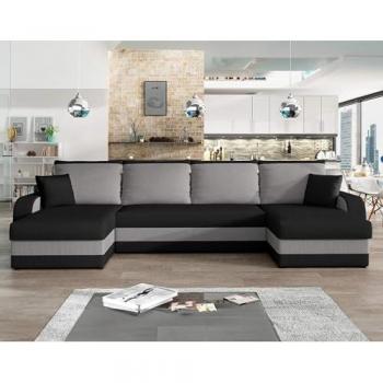 Bestmobilier Valos canapé panoramique en U 7 places convertible avec coffre en velours