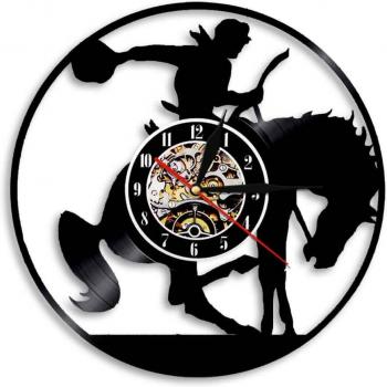 DecoCaballo Luz Noche: Reloj de Pared vaquero con Disco