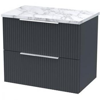 Fluted Wall Hung 2-Drawer Vanity Unit with Carrera Marble Top