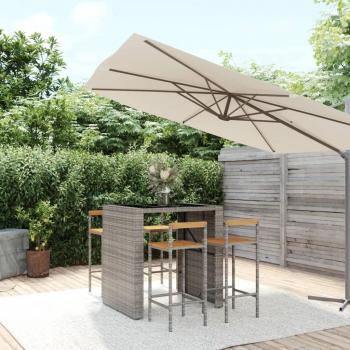 VidaXL 5 Piece Garden Bar Set Grey Wicker & Solid Wood Acacia