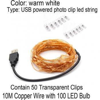 Guirlande lumineuse féerique à clip pour photos, 30 LED, cuivre