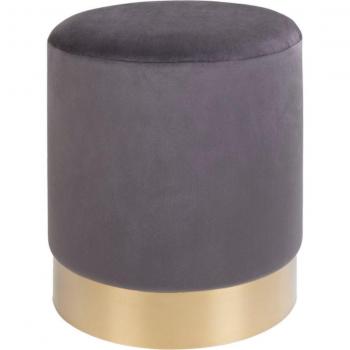 Pouf rond en velours gris avec piètement en métal House Nordic