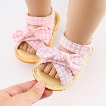Sandales bébé fille en coton rayées avec nœud