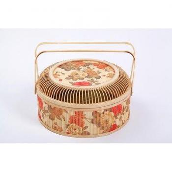 Cesta Circular de Bambú Hecha a Mano y Retro