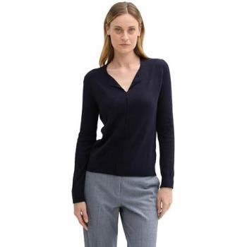 Tom Tailor Damen Strickpullover, V-Ausschnitt, Größe L, marine