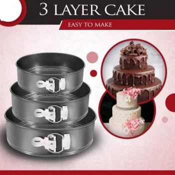 3Pcs Round Cake Baking Trays with Non-Stick Coating