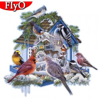Diamant Malerei Haus Winter Vogel 30x30CM