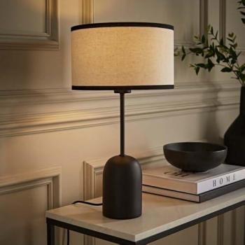 Nightfall Kaiden Black Dome Table Lamp with Linen Accent