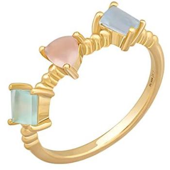 Caï Edelstein-Ring – 925 Silber, vergoldet, Pastellfarben, Damen