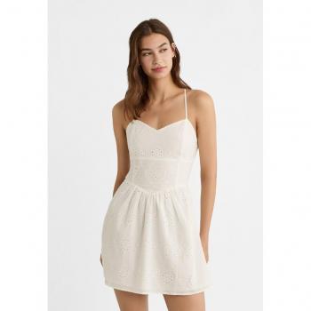 White Short Dress with Embroidery and Criss-Cross Back XS