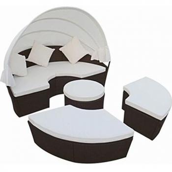 VidaXL Outdoor-Loungebett mit Sonnendach aus Poly-Rattan Braun