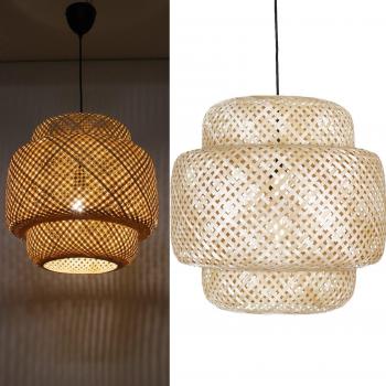 Lámpara colgante Tarta de mimbre Ø45 cm, diseño artesanal, soporte de madera y altura ajustable