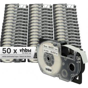 Vhbw 50x 9mm Black/White Label Tape for Casio KL-HD1 & KL-P1000