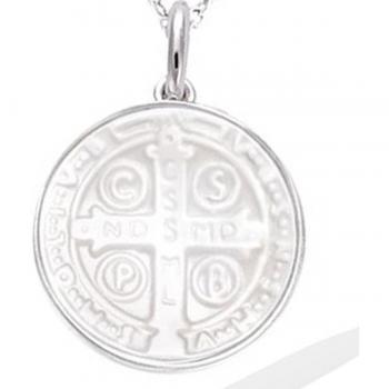 Croce di San Benedicto Argento Bianco con Materperla