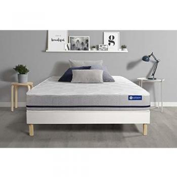 Actisom Matelas 90x200 ACTIMEMO Soft 3zones de Confort + sommier KIT Blanc