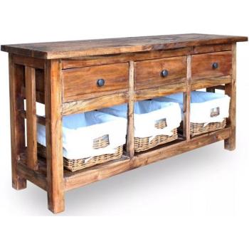Buffet Pratique 3 Tiroirs et 3 Paniers Amovibles en Bois Recyclé
