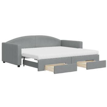Trundle & Drawer Daybed in Light Grey – 90x190 cm (Fabric, vidaXL)