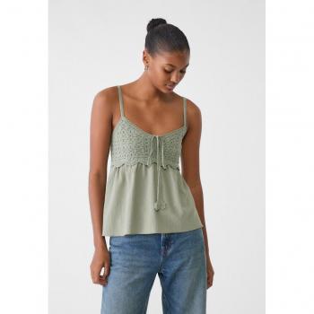 Stradivarius Khaki Flowing Crochet Top XS