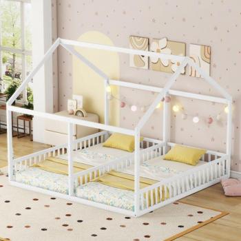 Lit Okwish 2‑en‑1 « Cabane‑Protége » 90x200 cm – lit enfant, barreaux, pin blanc