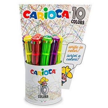 Display di 12 penne a sfera automatica con 10 colori fluo assortiti Carioca