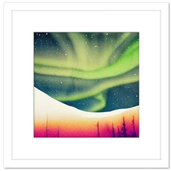 Green Aurora Borealis Landscape Canvas Print – 8x8 Inch, Wooden Frame Included