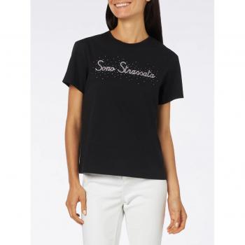 MC2 Saint Barth Emilie Black Rhinestone T-Shirt for Women, Cotton, Multicolor, Size S