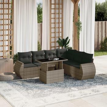 Grey Rattan Garden Sofa Set with Cushions
