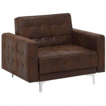 Sillón de piel sintética marrón oscuro reclinable con patas de metal