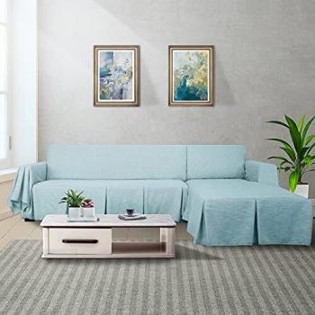 MAXIJIN L Shape Sofa Covers 2 Piece Corner Sofa Cover for Sectional Couch Linen Sofa Slipcover with Ruffles, Reversible Furniture Protector for Dogs (3 Seat and Left Chaise, Dark Grey)