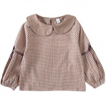 Chemise à manches longues à motifs plaid pour filles