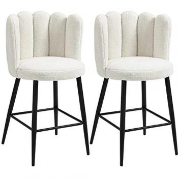 Tabourets de Bar en Acier Noir, Revêtement Laine Bleue, Repose-Pieds Contemporain