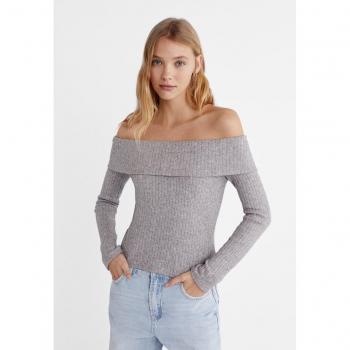 Stradivarius Shirt ohne Schultern, Grau Melange, Medium