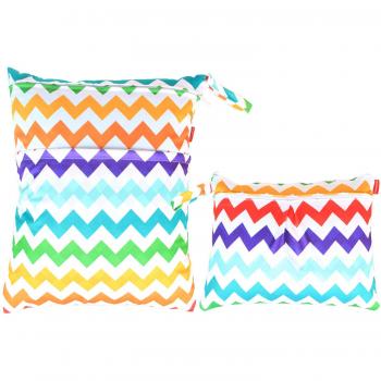 Damero Pack 2x Sacchetto Pannolino Lavabile, Zip Impermeabile, Pattern Chevron Colorful