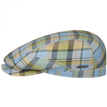 Blue-Green Checked Linen Driver Flat Cap by Stetson