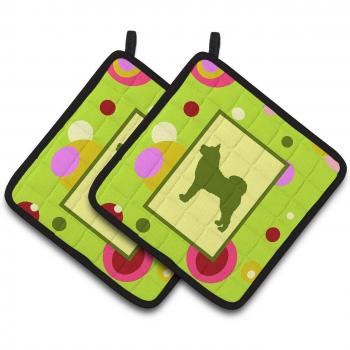 Caroline's Treasures Lime Green Dots Karelian Bear Dog Pair of Fabric Pot Holders