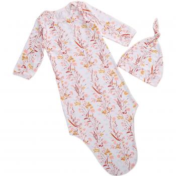2er Set Blumen-Print Body mit Rundkragen und Langarmen + Lustiger Kinderhut